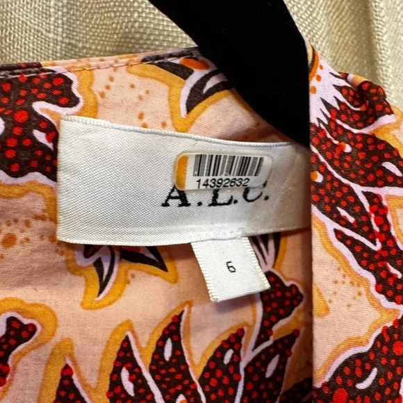 A.L.C. Alexandria Cotton Dress Salmon Red Floral Carlinal Print in Size 6 - Picture 10 of 13